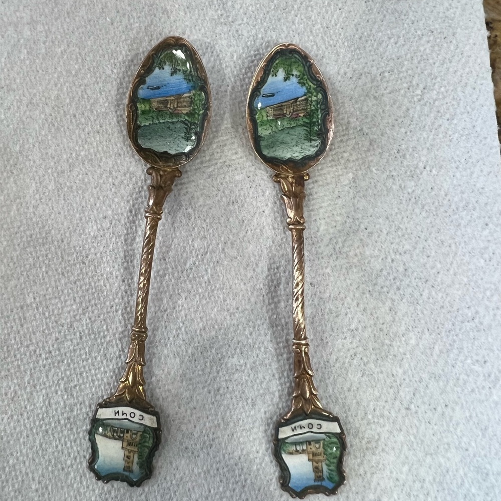 Collectibles. Two spoons. Brass, enamel